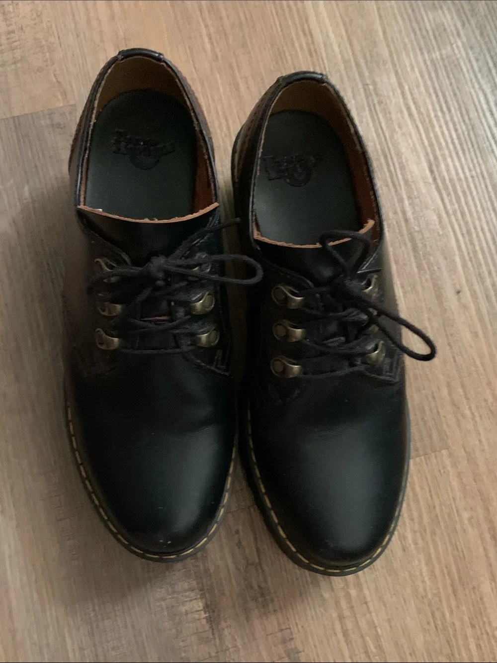 Dr. Martens Black Leather Platform Lace-Up Oxfords